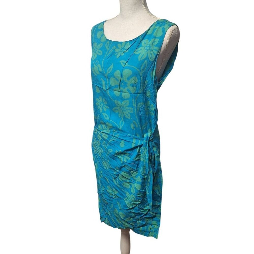 Santiki Wrap Skirt Dress‎ Tie Blue Green Womens Large Tropical Vacation Summer